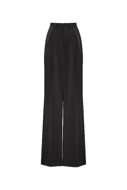 Refined Black Pants Cut Graceful From Italian Satin, Xo Xo